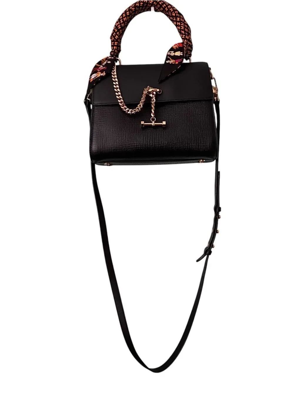 Luana Italy Elegant Black with Gold Accent Satchel Crossbody Bag